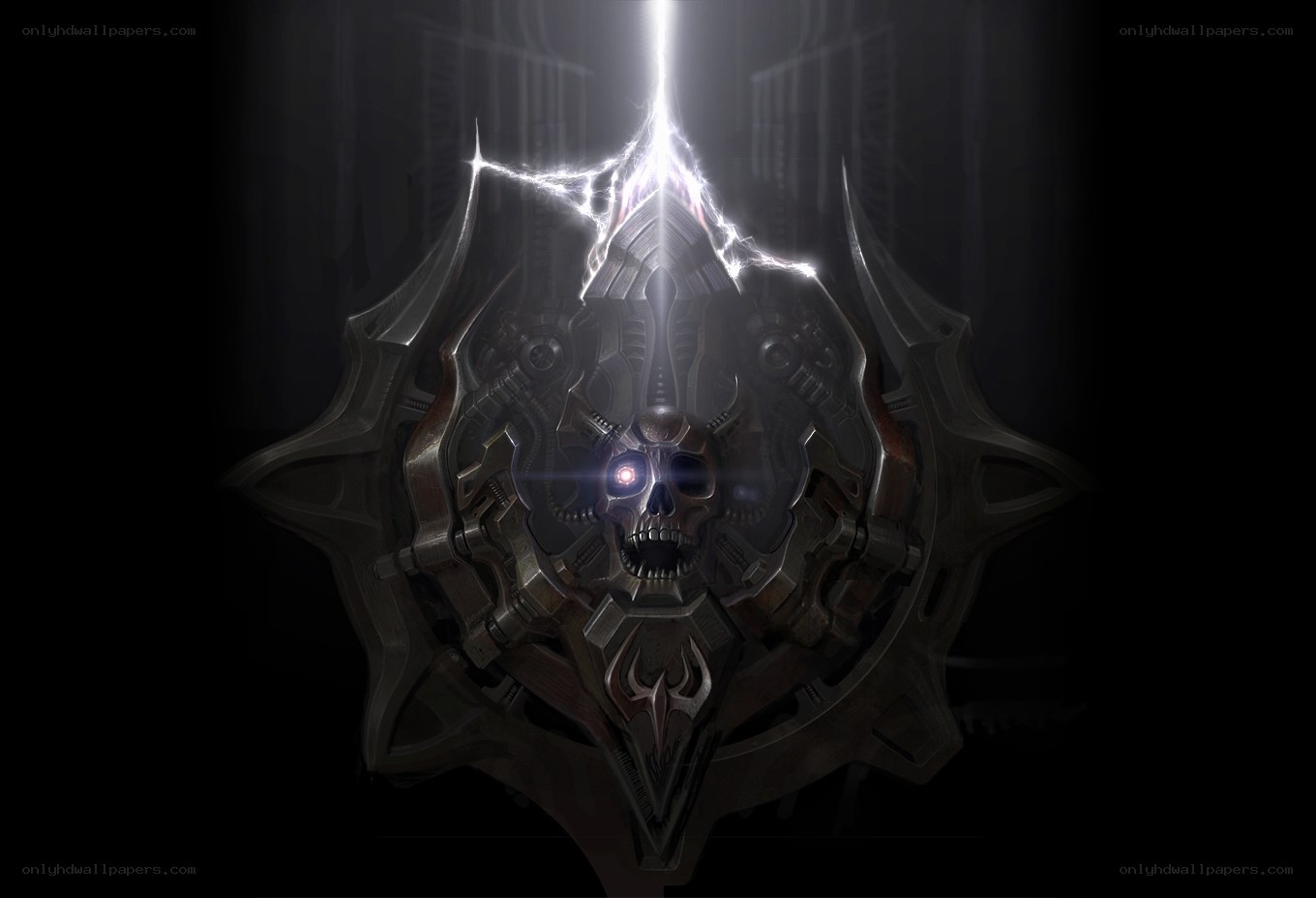 mechanical skull emblem
