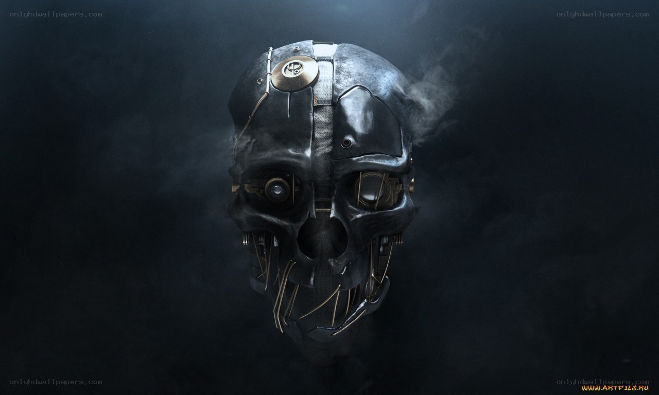 mechanical skull in smoke