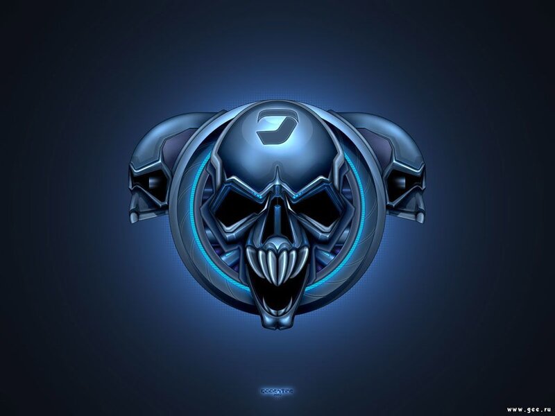 Mechanical Skull Logo — Blue