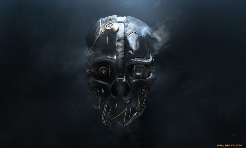 Mechanical Skull Mask — Black, Dark, Digital Art