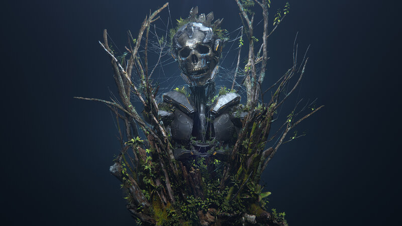 Mechanical Skull Sculpture — Black, Dark