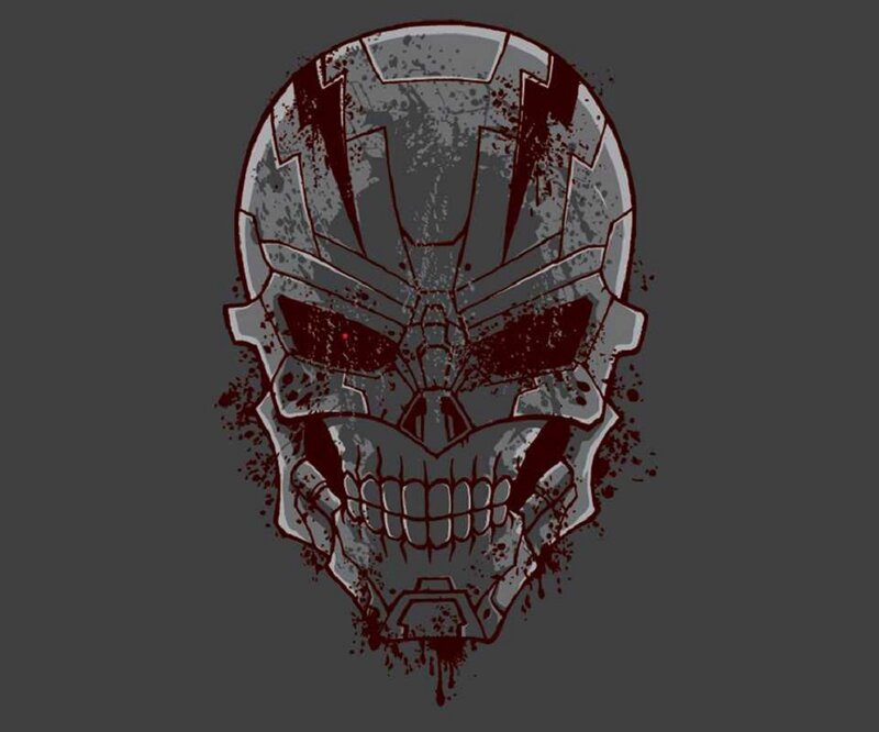 Mechanical Skull with Blood Splatter — Gray