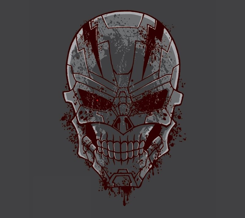Mechanical Skull with Blood Splatters