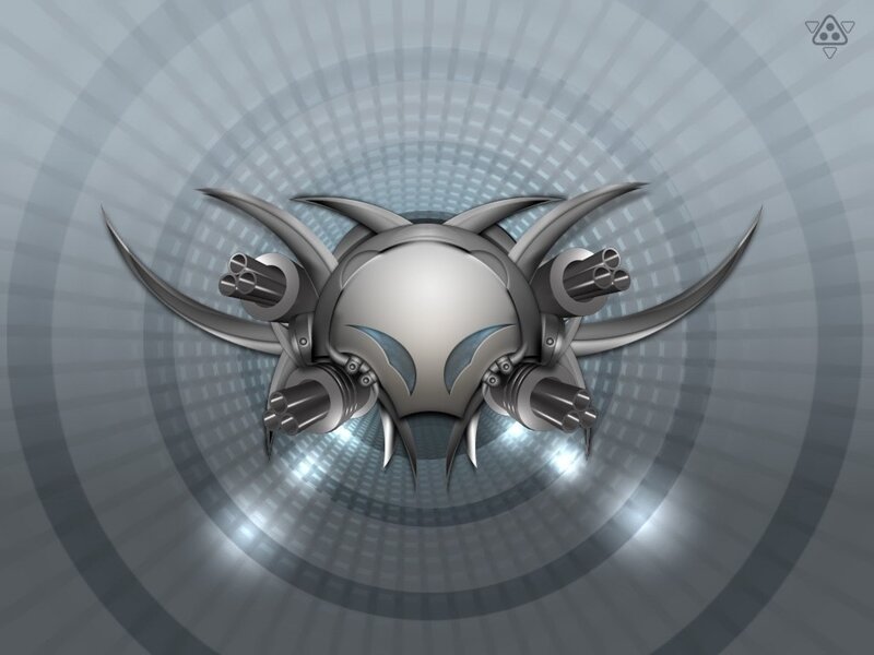 mechanical skull with cannons