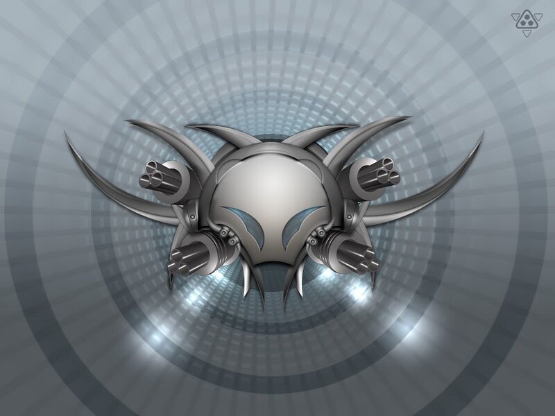 Mechanical Skull with Cannons — Gray