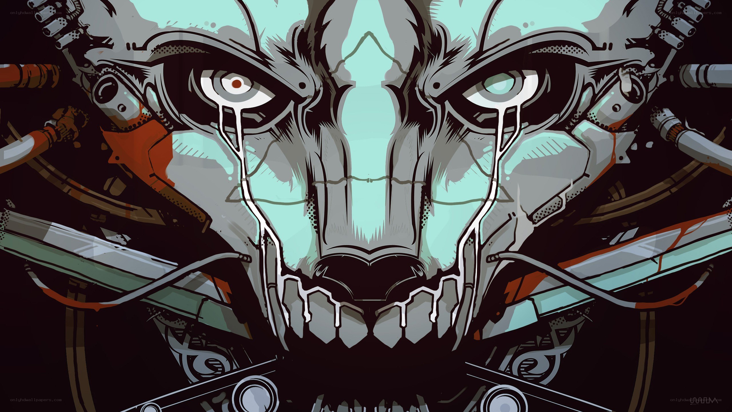 mechanical skull with glowing eyes