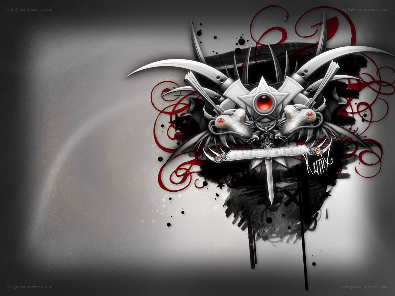 mechanical skull with red accents