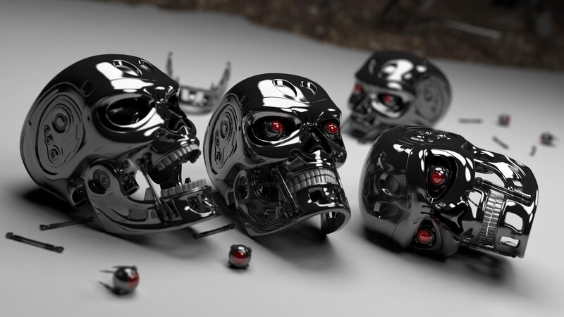 Mechanical Skulls — Black, Dramatic, 3d Render