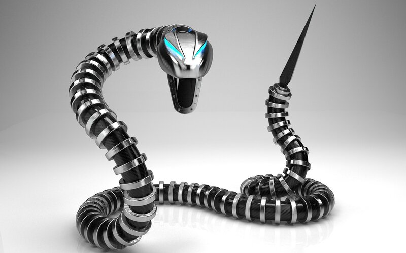 mechanical snake with glowing eyes