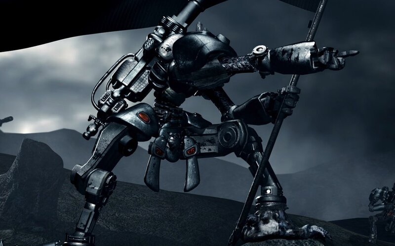 mechanical soldier in war zone