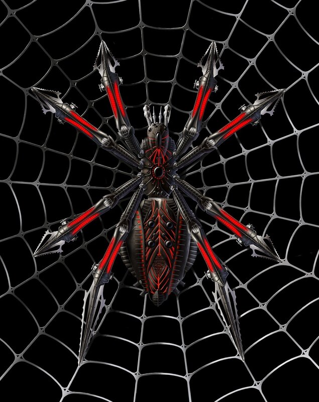 mechanical spider on web