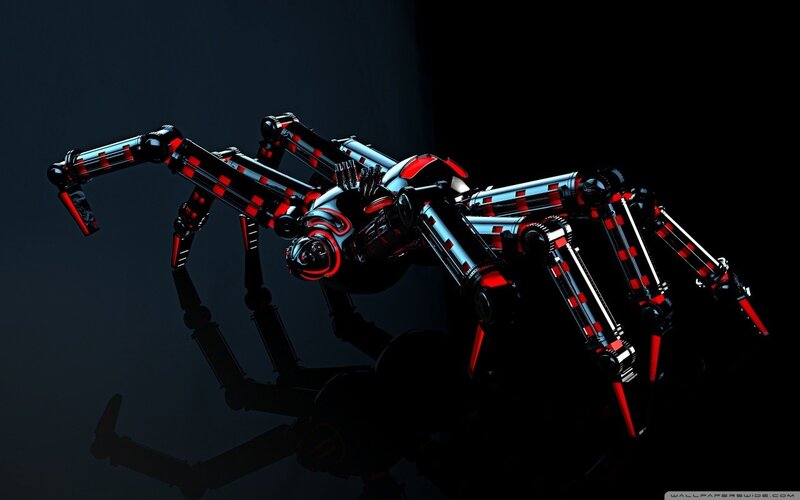 Mechanical Spider Robot — Black, Dark, Night, 3d Render