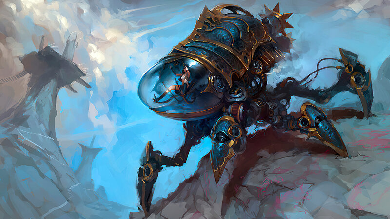 Mechanical Spider Robot — Blue, Dramatic