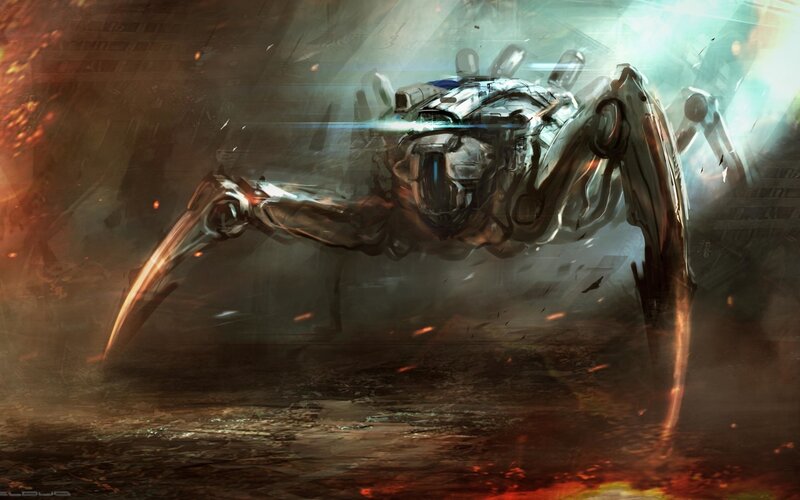 Mechanical Spider Robot — Gray, Dramatic