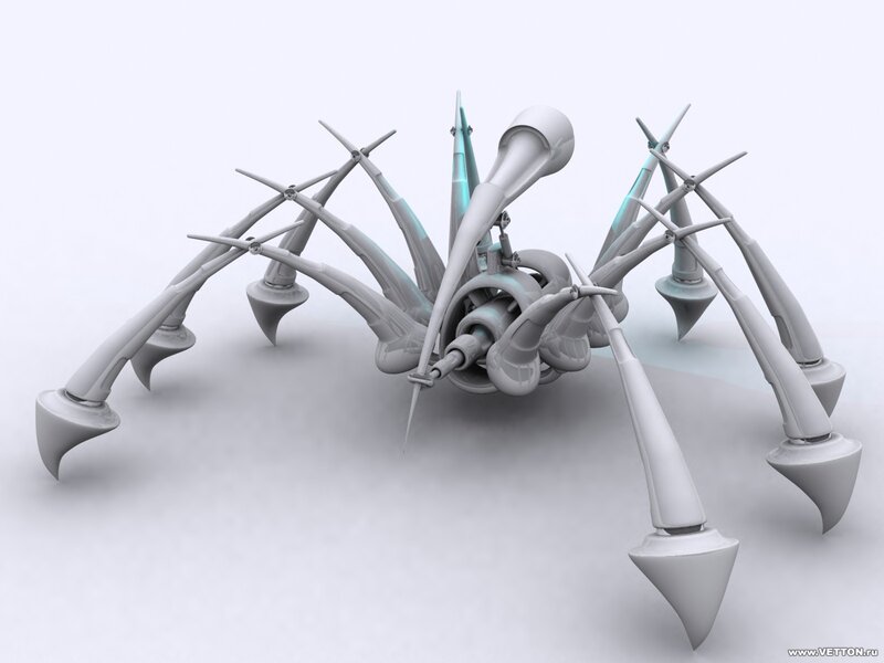 Mechanical Spider Robot — Gray, Neutral, 3d Render, Legs