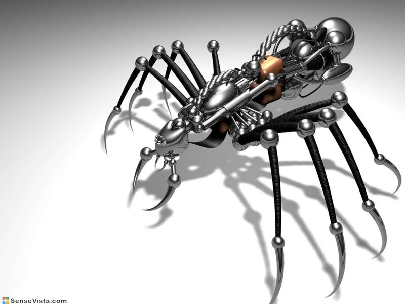 Mechanical Spider Robot — Silver, 3d Render, Metallic Body