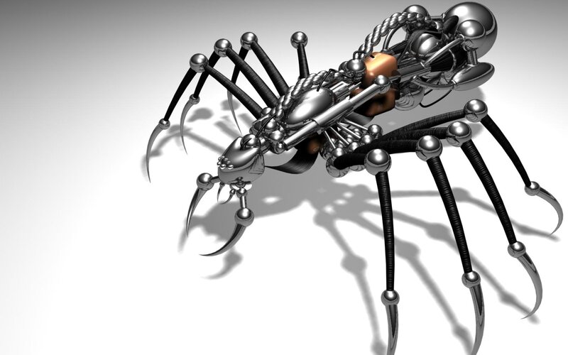 Mechanical Spider Robot — Silver, 3d Render, Metallic Parts, Legs