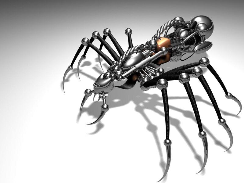 Mechanical Spider Robot — Silver, 3d Render, Metallic Parts