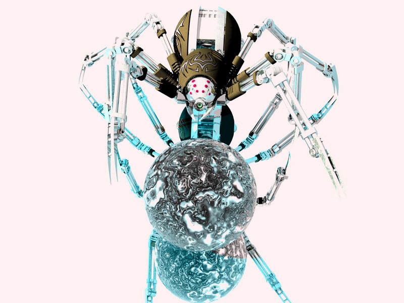 Mechanical Spider Robot — Silver, Futuristic