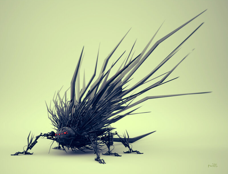 Mechanical Spiky Creature — Black