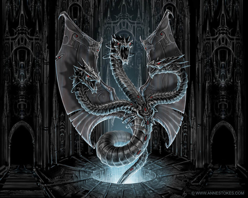 Mechanical Three-headed Dragon — Black, Dramatic, Night