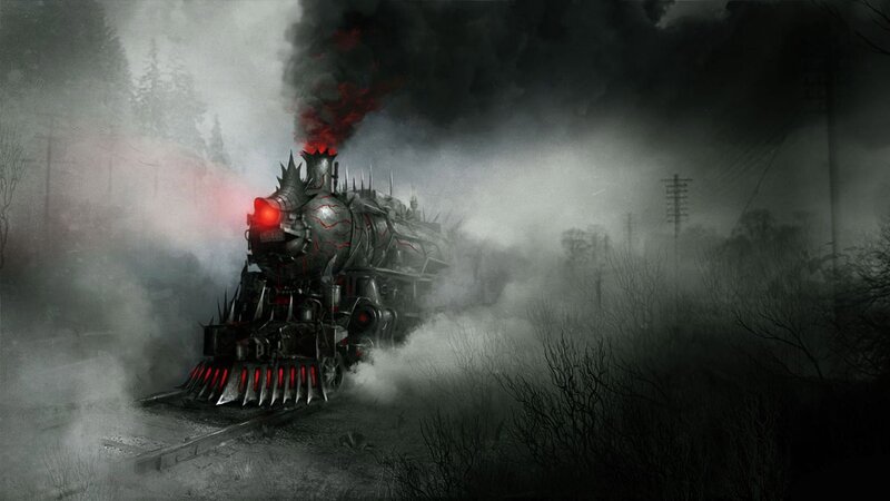 Mechanical Train in Fog — Black