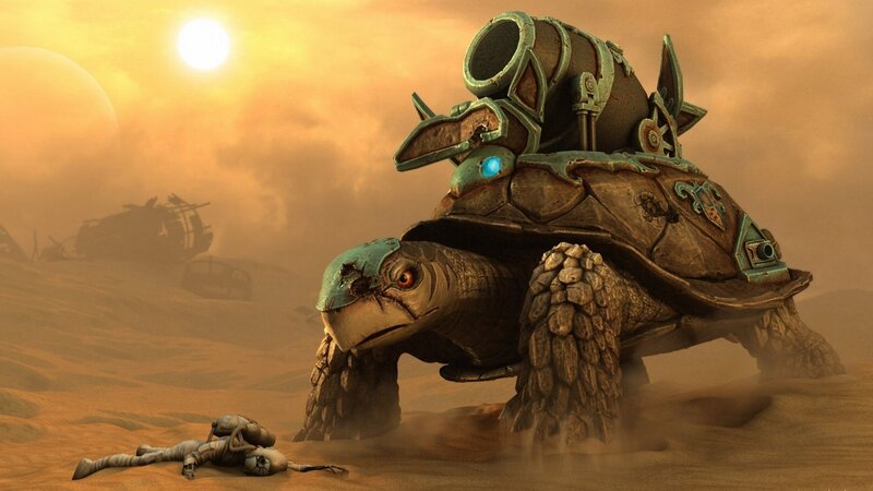 Mechanical Turtle in Desert — Brown