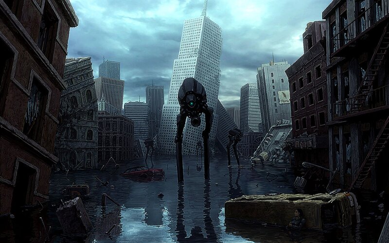 Mechanical Walker in Flooded City