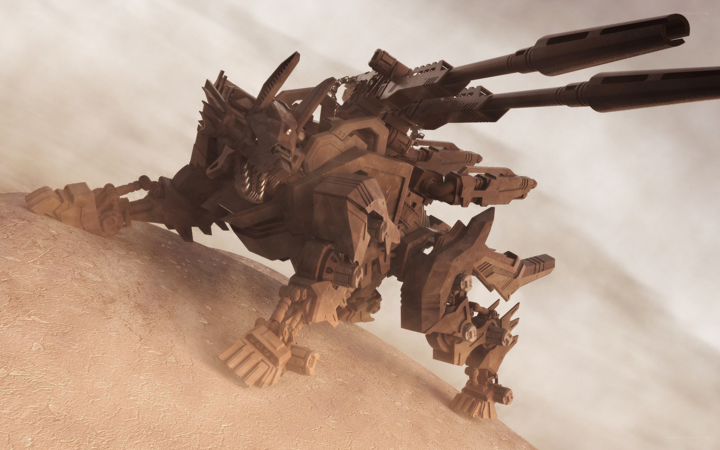 Mechanical war machine on desert terrain