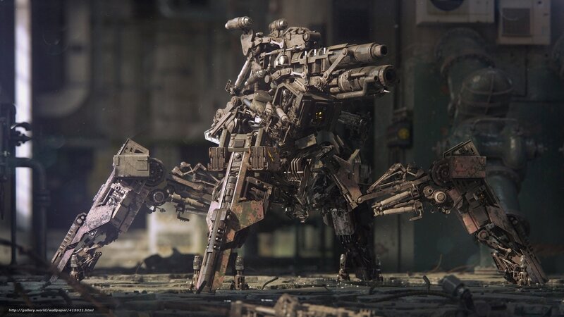 Mechanical War Robot — Gray, Dramatic, 3d Render
