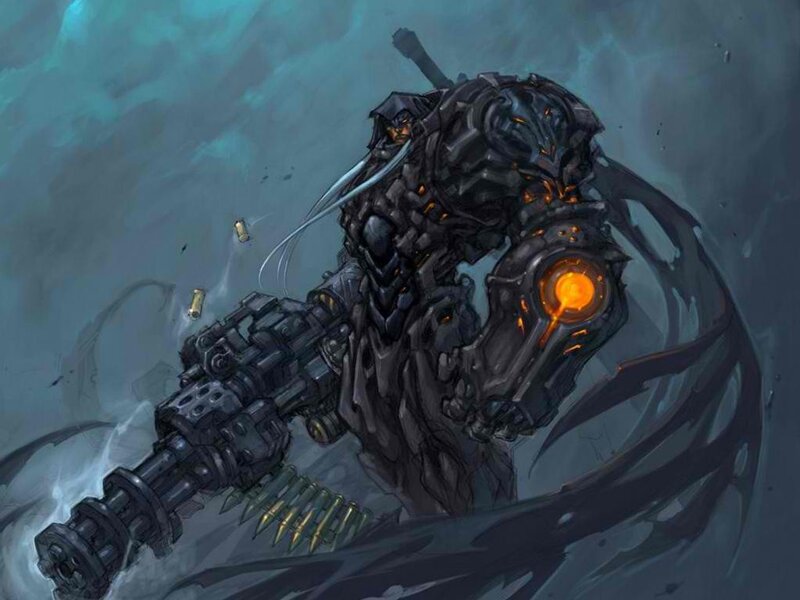 Mechanical Warrior — Gray, Dramatic, Digital Art