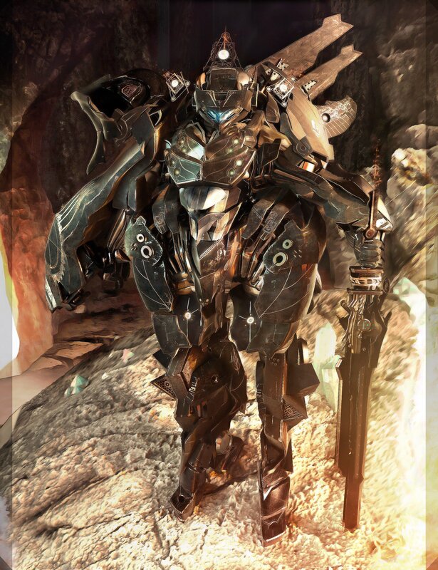 mechanical warrior in cave