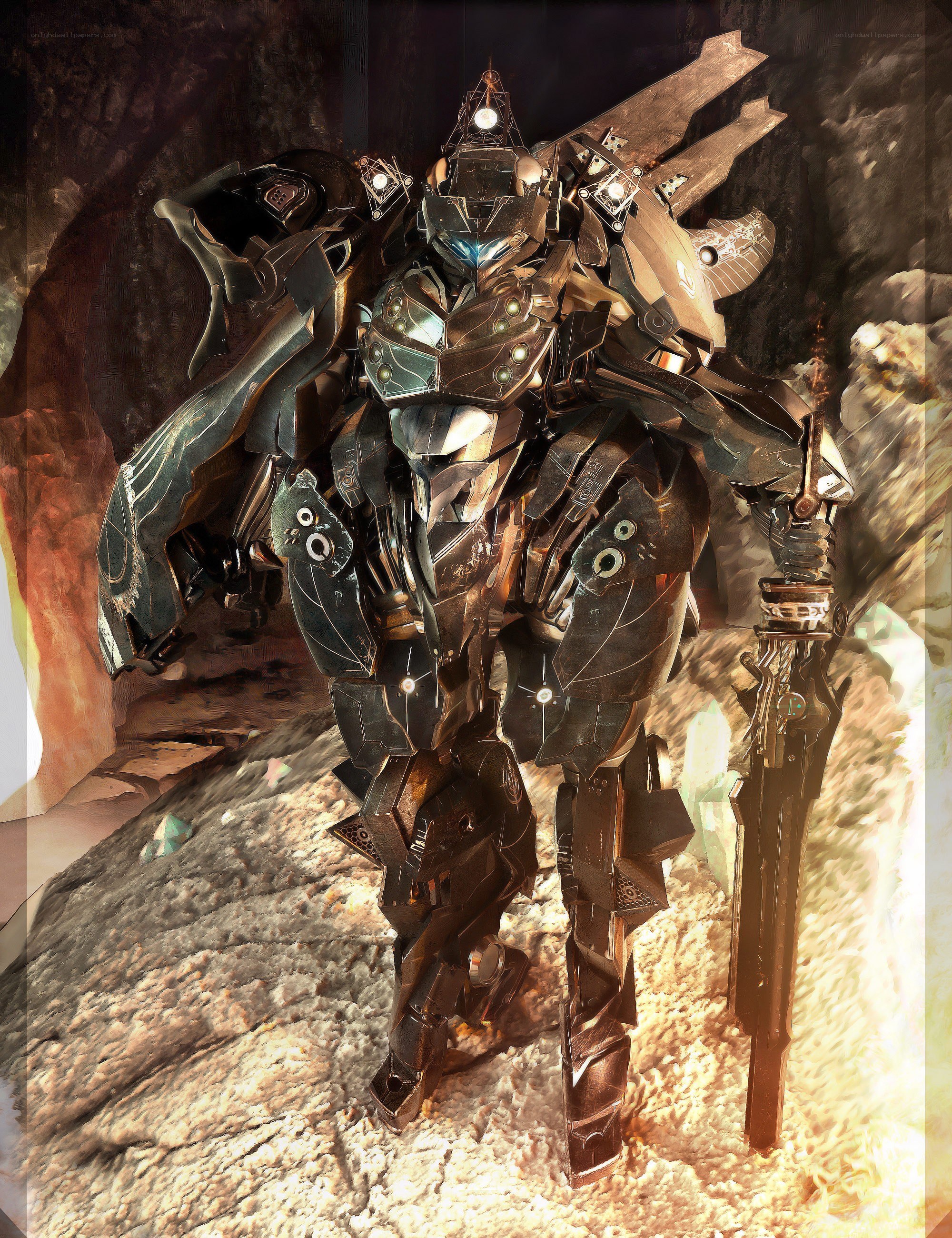 mechanical warrior in cave