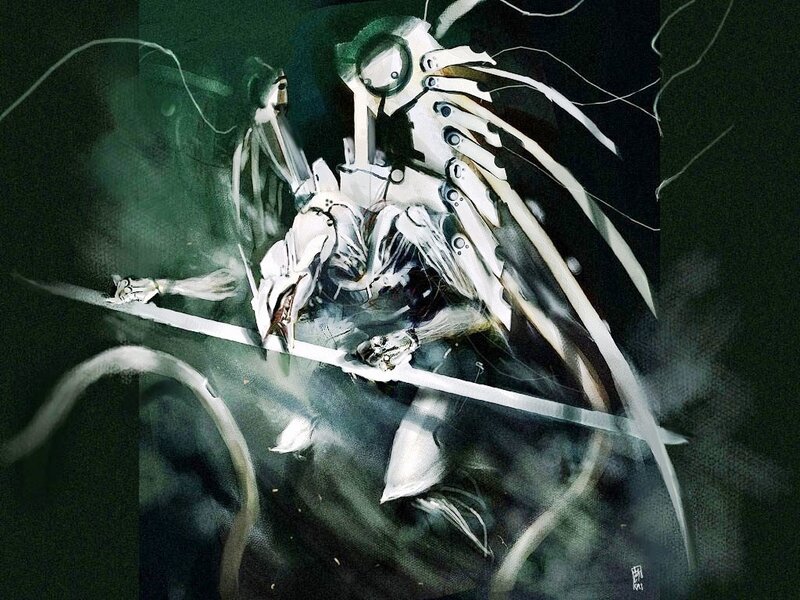 mechanical warrior in combat