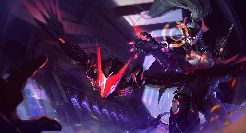 Mechanical Warrior in Combat — Purple, Dramatic, Intense, Night, Digital Art