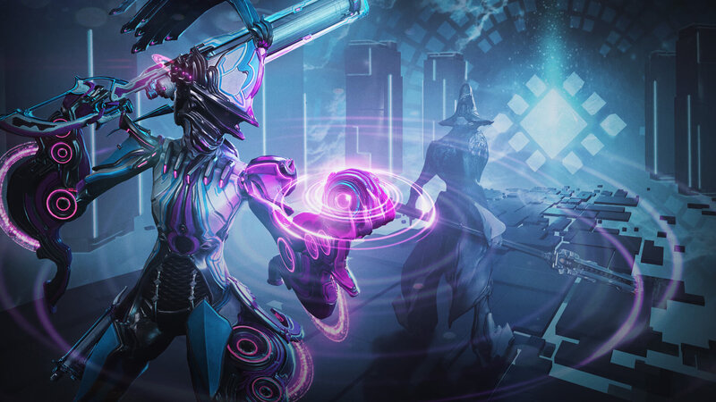Mechanical Warrior in Combat — Purple, Dramatic