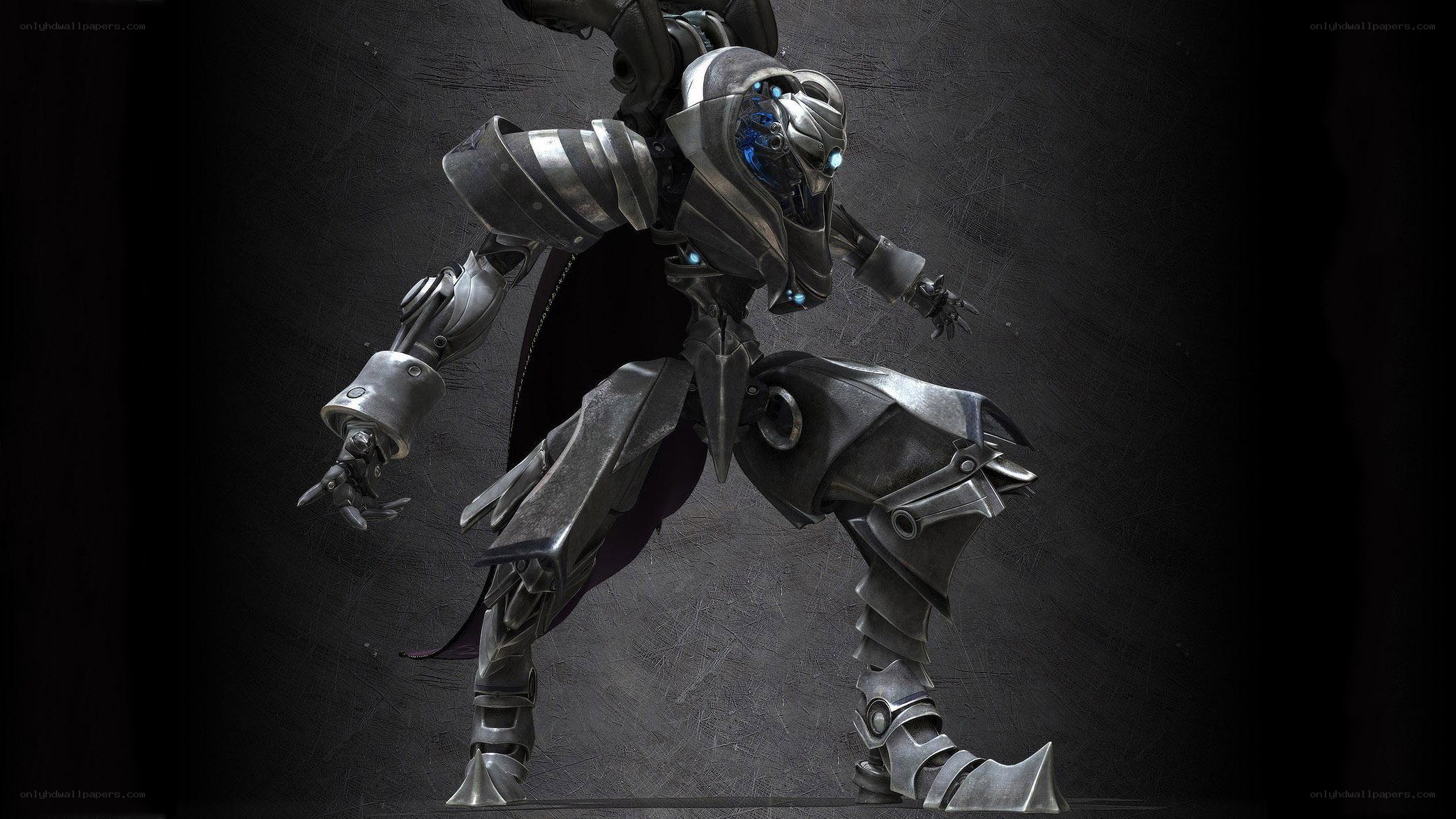 mechanical warrior in dark armor