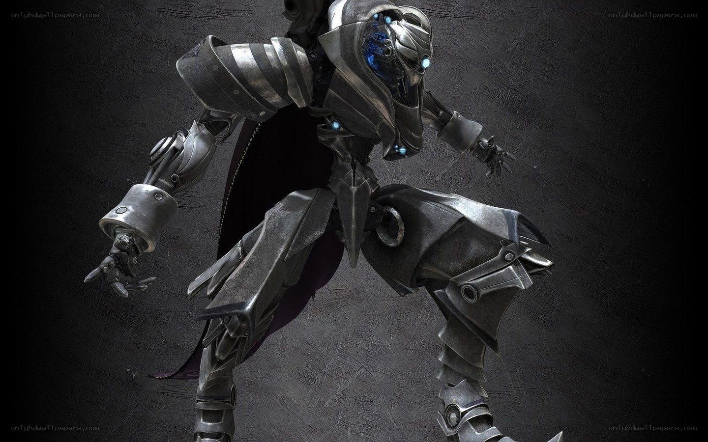 mechanical warrior in dark armor