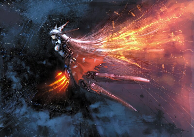 Mechanical Warrior in Flight — Red
