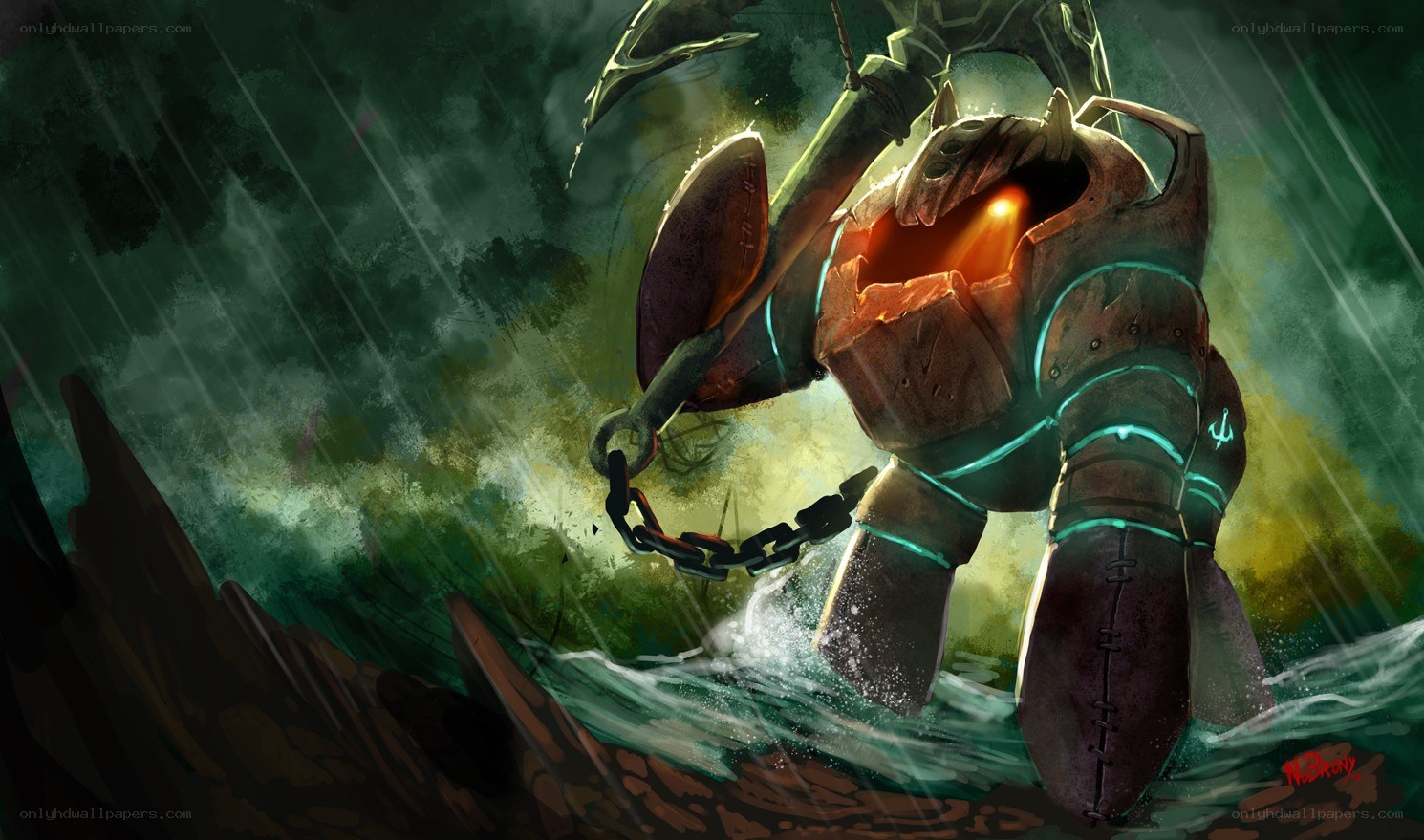 mechanical warrior in storm