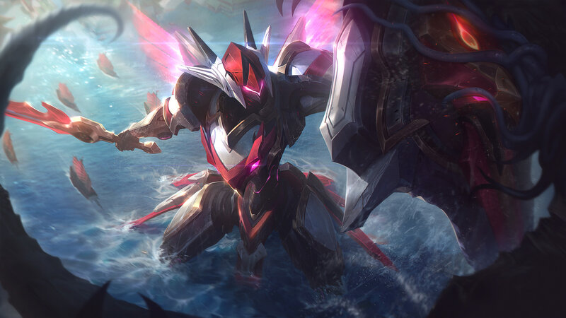 Mechanical Warrior in Water — Red, Dramatic