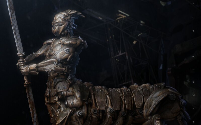 mechanical warrior statue