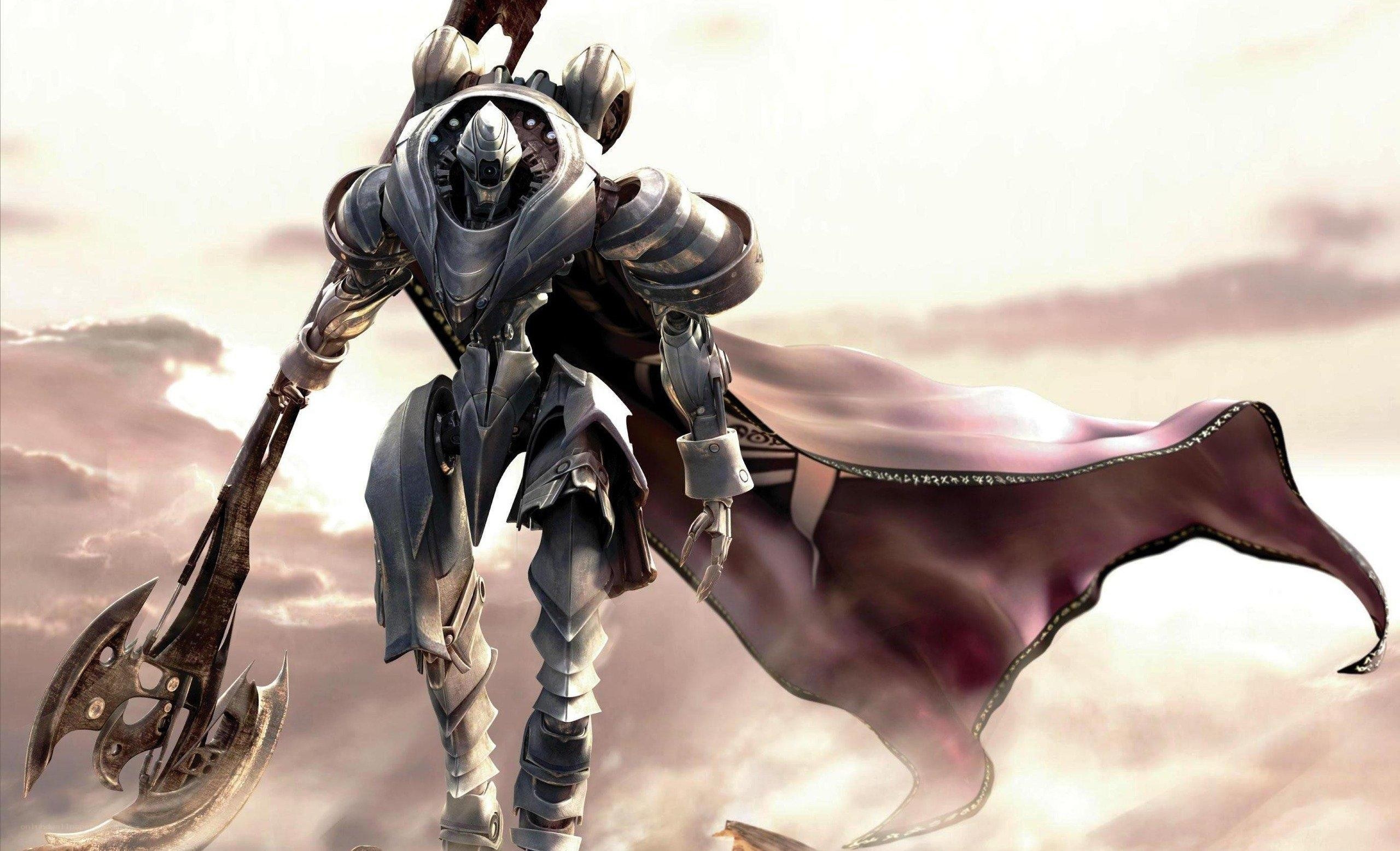mechanical warrior with axe