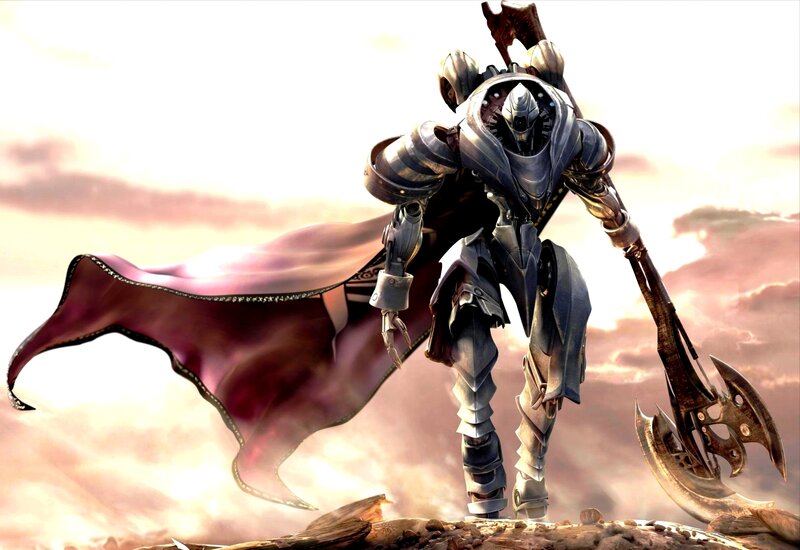 mechanical warrior with axe