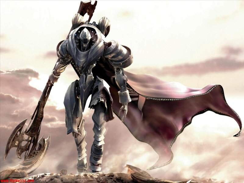 Mechanical Warrior with Axe — Gray, Dramatic