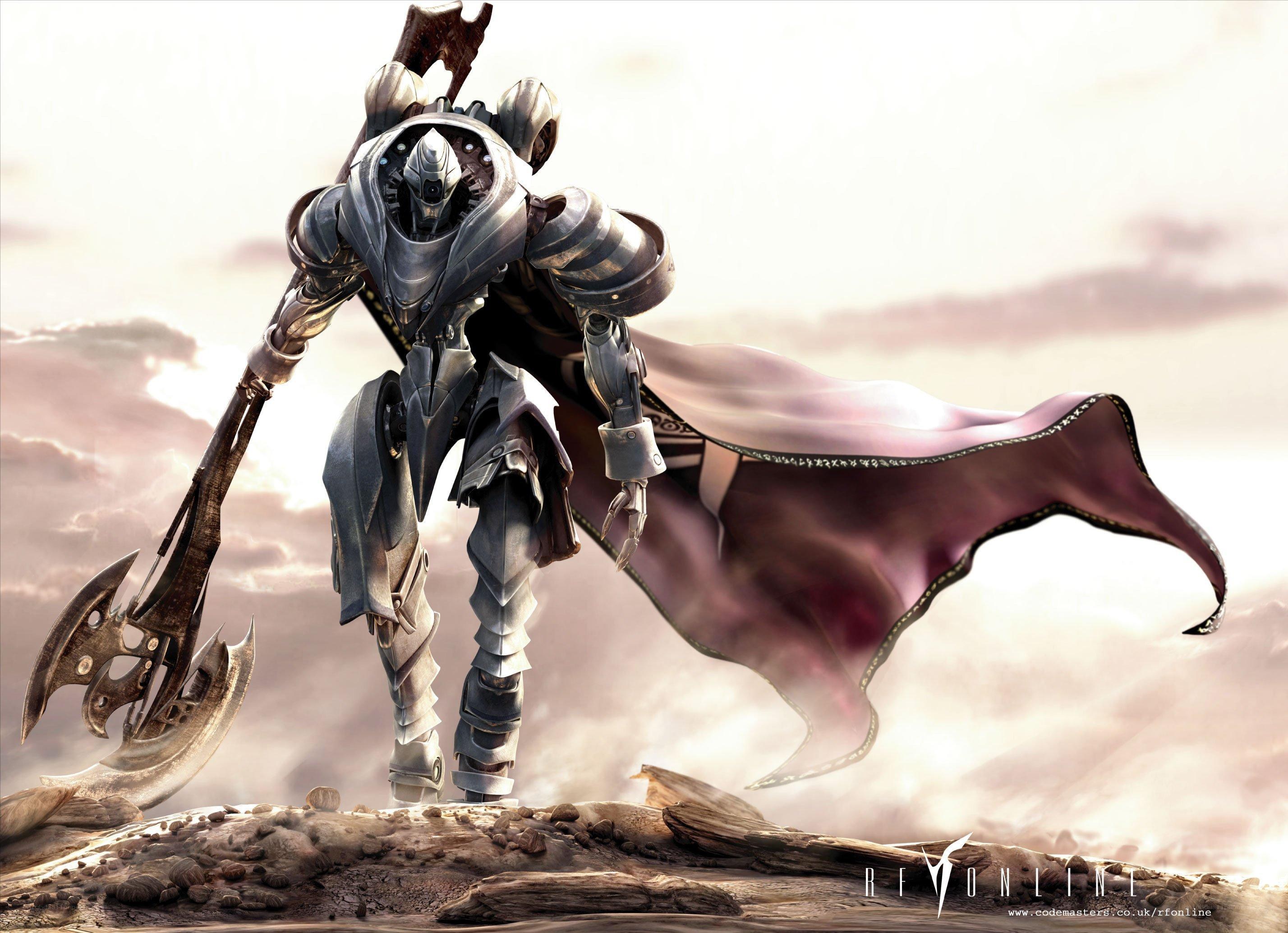 mechanical warrior with axe