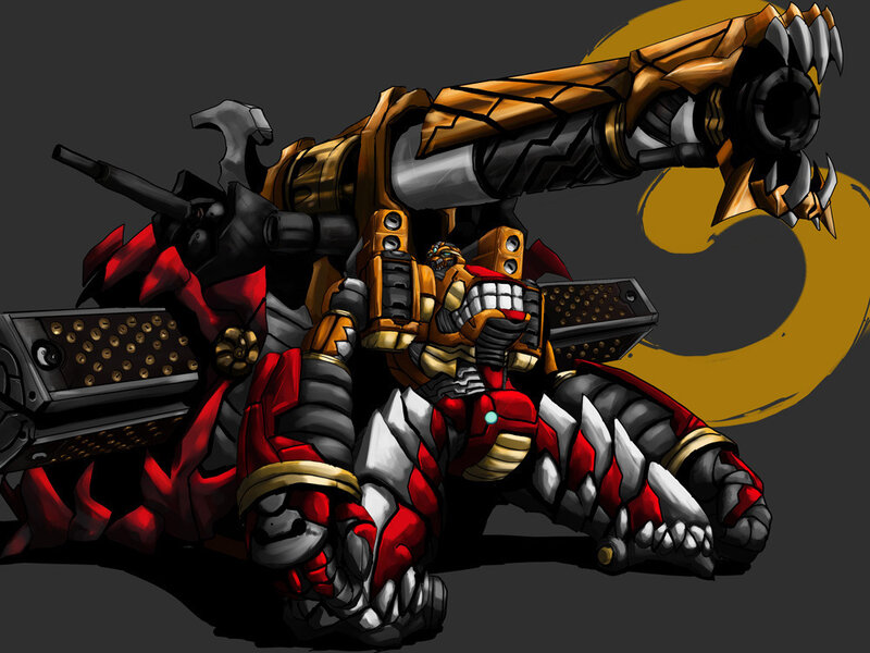mechanical warrior with cannon