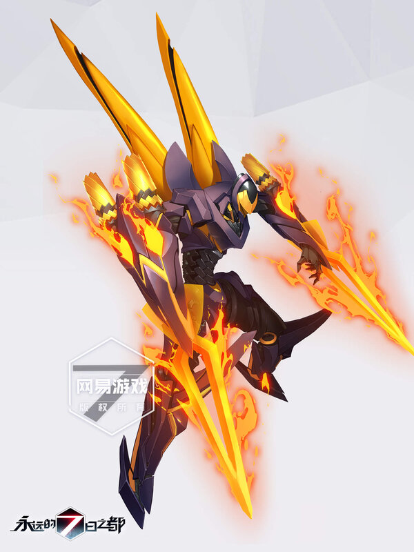 Mechanical Warrior with Flames — Purple
