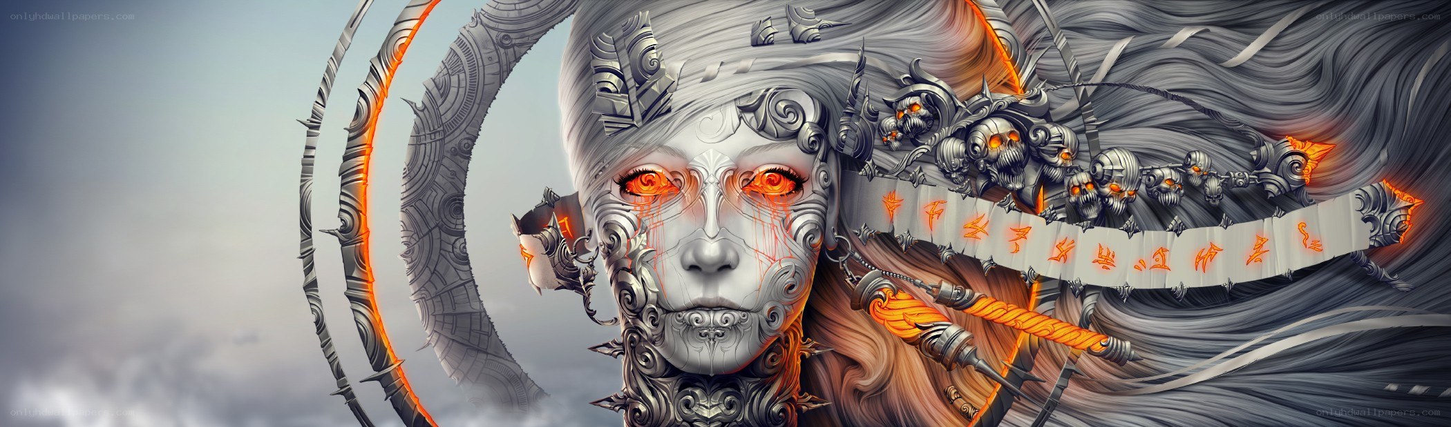 mechanical warrior with glowing eyes