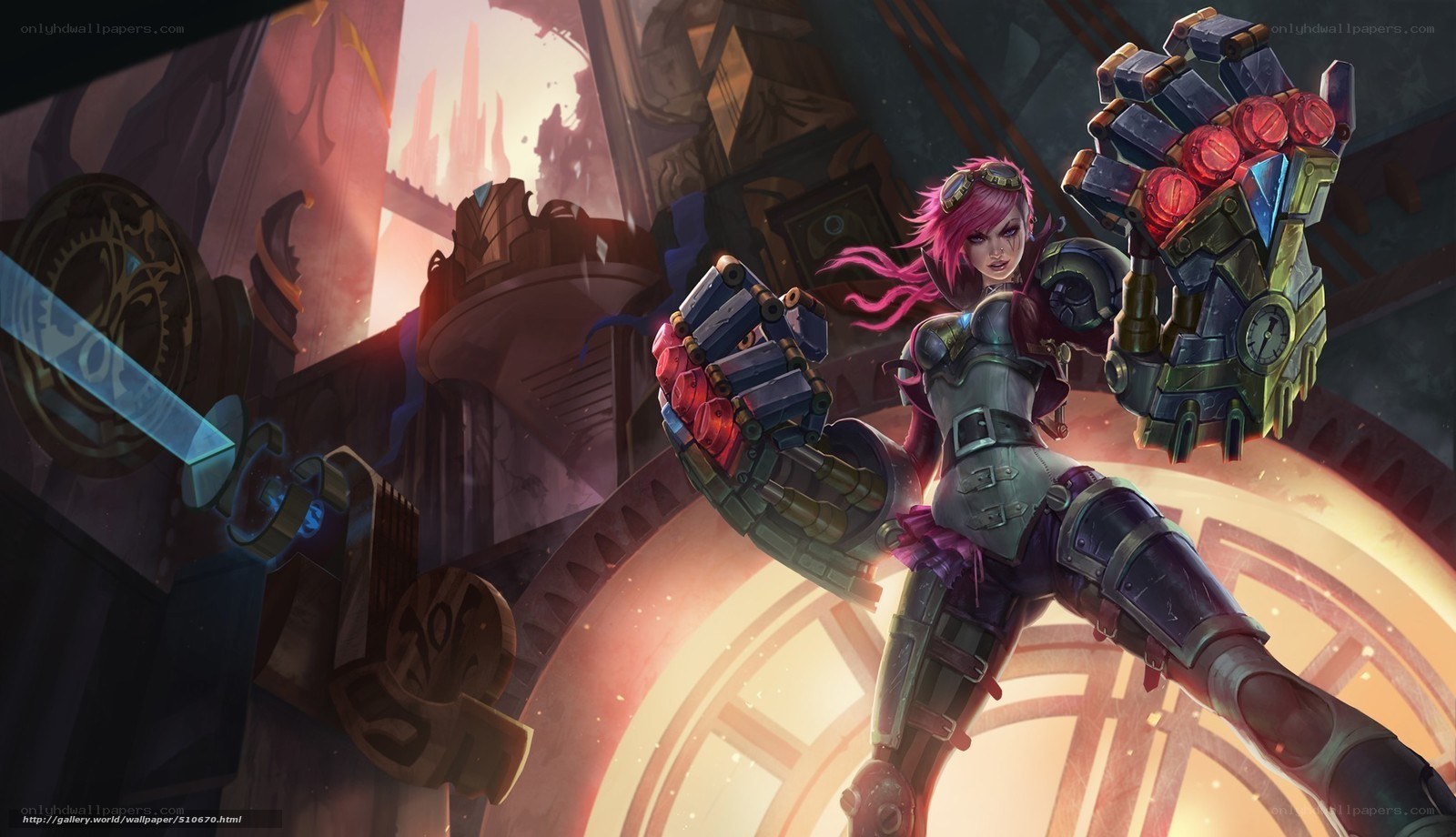 mechanical warrior with pink hair